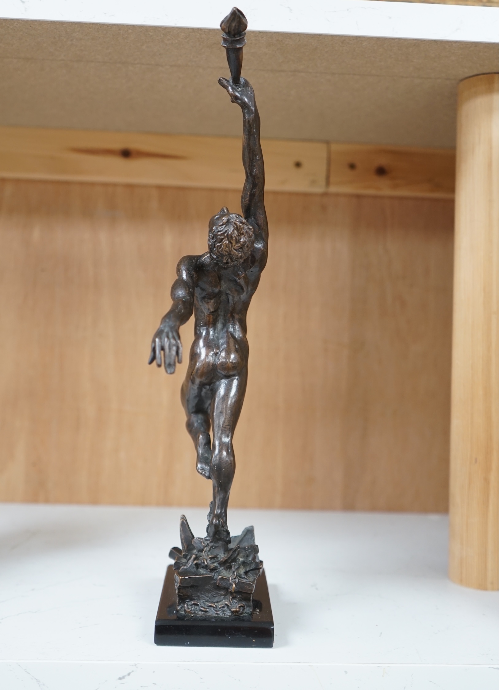 Enzo Plazzotta, (Italian 1921-1981) dark patinated bronze ‘Spirit of Freedom’, 34cm. Condition - good